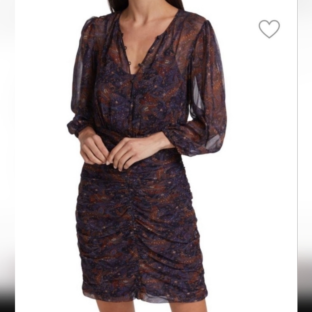 Veronica Beard Navy and Rust Paisley Long Sleeve Dress